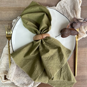 Hand-Dyed Olive Green Cotton Napkins: Wedding & Cocktail Party Decor