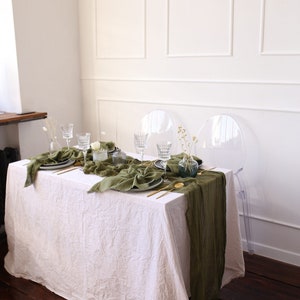 Cheesecloth table runner / Romantic wedding decorations / Olive table runner / Wedding cake table decor / Altar cloth / Cloth napkins image 9