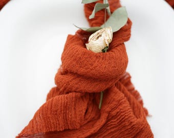 Terracotta Gauze Napkins, Hand Dyed Cotton Cheesecloth Napkins, Rust Orange Wedding Napkins, Rustic Table Decor