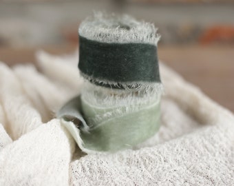 Green velvet ribbon Silk velvet ribbon Hand dyed silk ribbon Sage green wedding