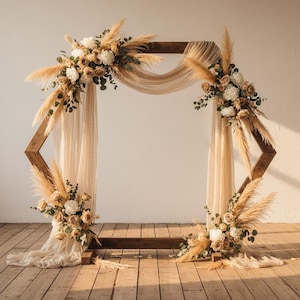 Handfärgad bomullsostduk bröllopsbågsdrapering, beige gasvävduk, rustik boho borddekoration, bakgrundsdekoration för ceremoni, bröllopsdekoration