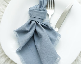 Dusty Blue Cotton Napkins, Hand Dyed Cloth Napkins, Wedding Table Decor, Blue Napkins Set, Elegant Dinner Napkins, Boho Wedding