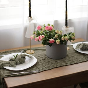 Dark Sage Green Cheesecloth Table Runner: Double Gauze Cotton Wrap