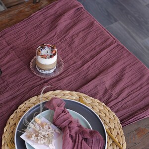 Dark Grape Cotton Gauze Table Runner: Crinkled Texture, Hand-Dyed