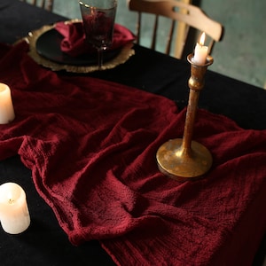 Hand-Dyed Cotton Gauze Table Runner: Burgundy Boho Wedding Decor