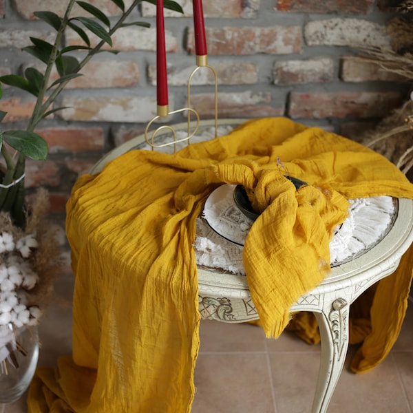 Cheesecloth / DOUBLE GAUZE fabric / Organic dyed wedding table runner / Cheesecloth wrap / MUSTARD cotton cheesecloth /Cheese cloth Musselin