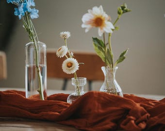Rustic Terracotta Cheesecloth Runner, Farmhouse Table Decor, Rust Double Gauze Tablecloth, Custom Wedding Tablecloth with Matching Napkins