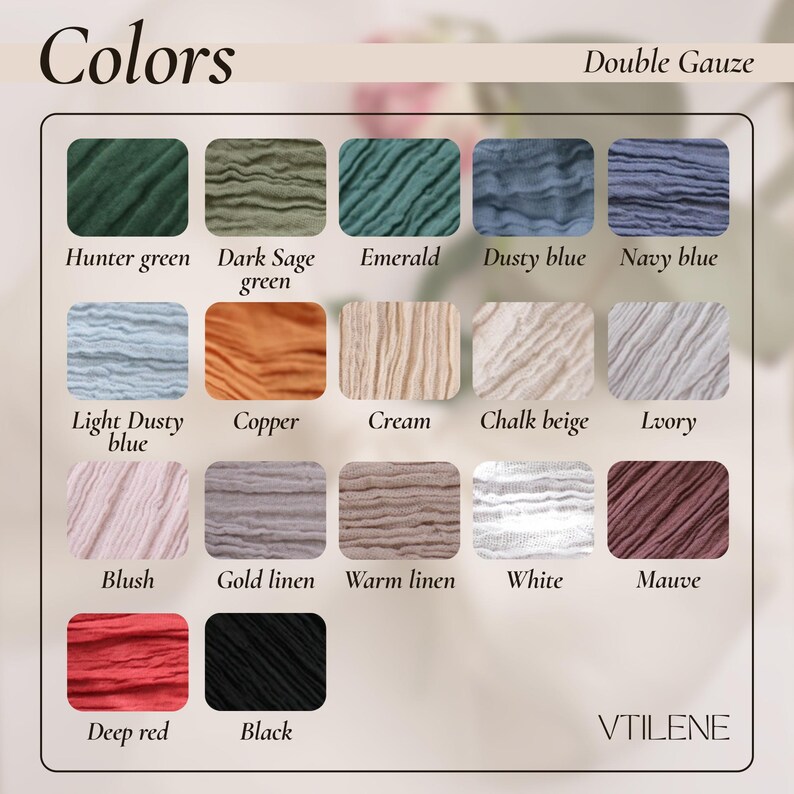 a collection of twelve different fabric swatches, each with a unique color and texture, arranged in a grid format.