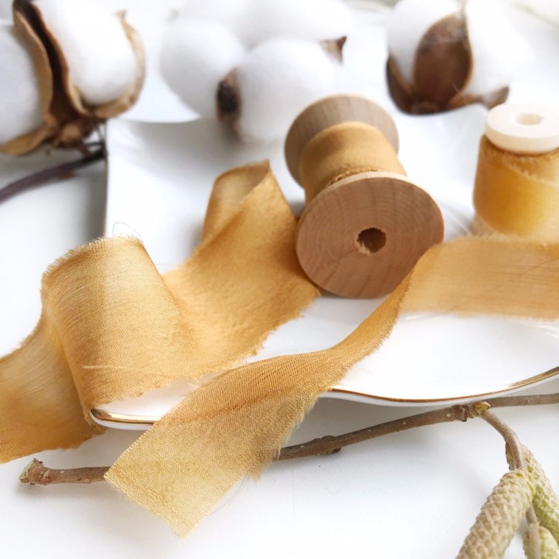 MUSTARD color hand dyed silk ribbon for bridal bouquet Etsy