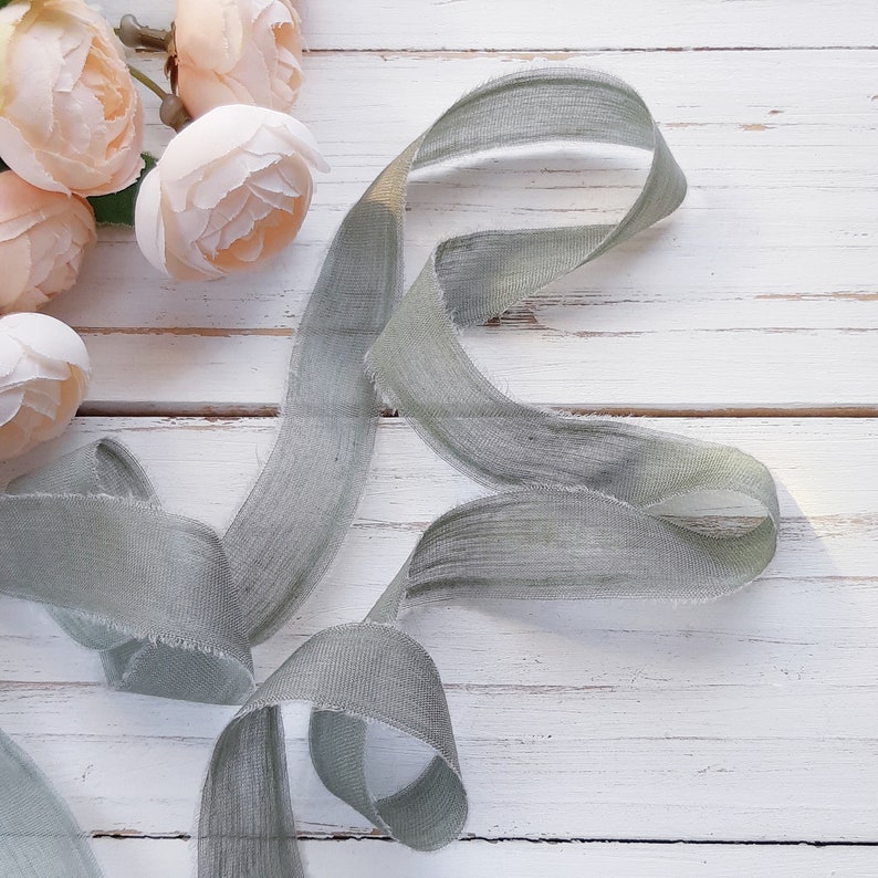 Sage green silk ribbon Ribbon for bouquet in green color