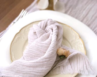Wedding Napkins, Cotton Gauze Dinner Napkins with Handmade Fringe, Cloth Napkins Bulk