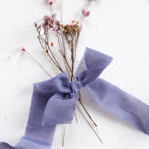 NAVY BLUE batiste silk ribbon / Silk + Cotton matte silk wedding bouquet wrap / Invitation ribbons with raw edges / Blue rustic silk ribbon