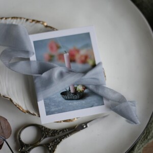 Dusty Blue Silk Ribbon, Hand Dyed Raw Edge Ribbon for Wedding Bouquets, Invitations Decoration Ribbon,  Fine Art Photography Styling