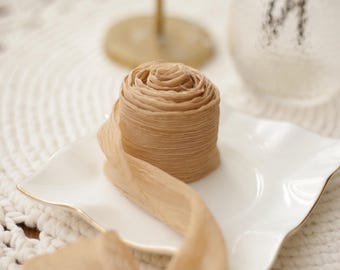 Cream Silk Chiffon Ribbon Hand Dyed Crinkle Ribbon Wedding Bouquet Bridal Stationery