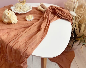 Copper Cheesecloth Table Runner, Burnt Orange Double Gauze Table Cloth, Hand Dyed Cotton Muslin Wedding Decor, Boho Reception Table Styling