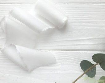 WHITE silk ribbon for bridal bouquet  Wedding silk ribbon Inwitation silk ribbon White wedding