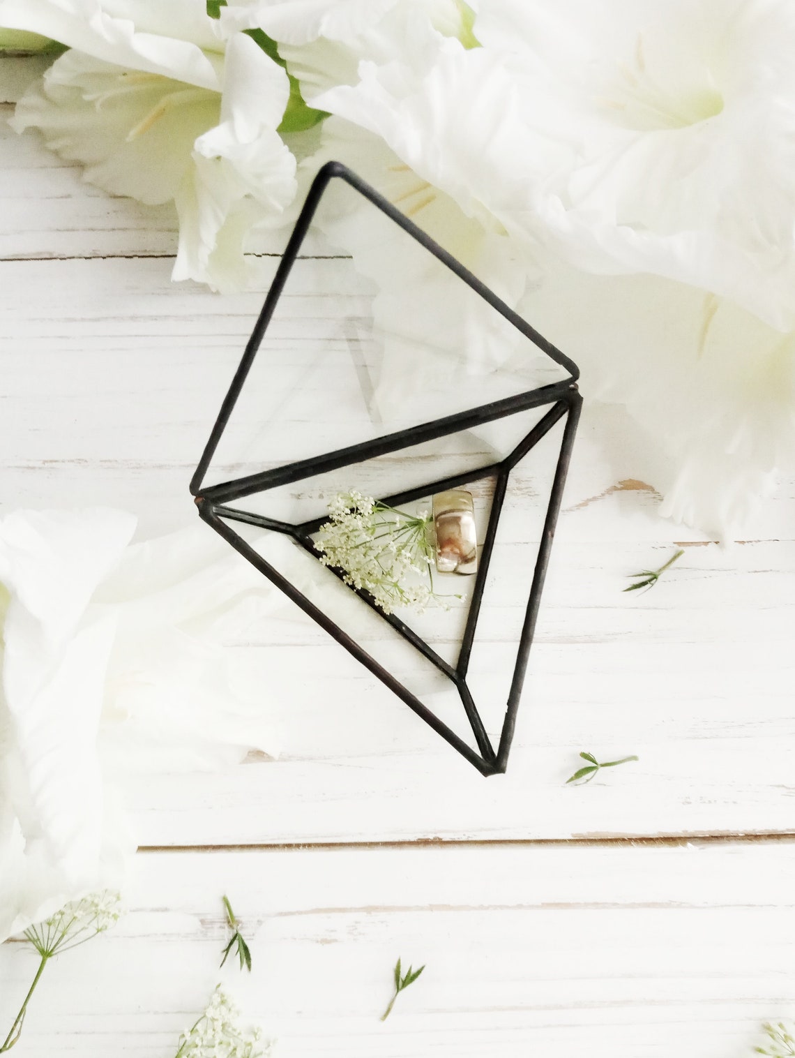 Clear glass ring holder for rustic wedding Glass wedding decor Etsy
