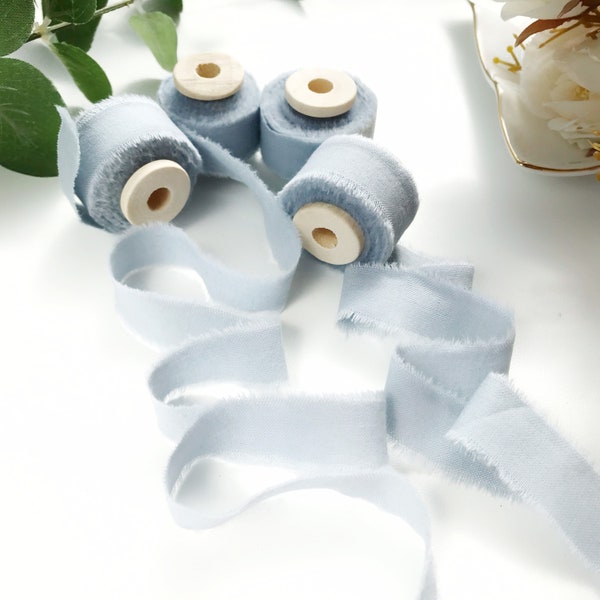 LIGHT DUSTY BLUE Cotton Ribbons Bouquet Ribbon Narrow Tape Hand Dyed Ribbon Ocean Wedding Hair Ribbon Arch Ribbon Invitation Ribbon