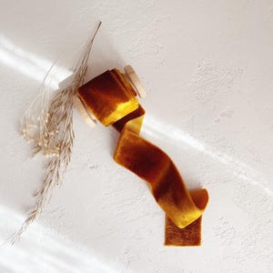 Bouquet Ribbon, Burnt Orange Silk Velvet Ribbon, Hand Dyed Wedding Bouquet Ribbon on Wooden Spool, Luxury Floral Styling & Rustic Fall Decor image 6