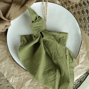 OLIVE cotton napkins / Raw edges / Plant hand dyed / Simple, useful and sustainable made napkins / Made in Ukraine / Green cotton napkins image 1