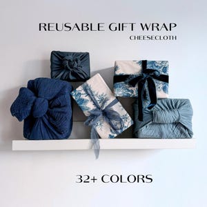 Confezioni regalo ecologiche / Tessuto Furoshiki tinto a mano / Confezione in tessuto di garza / Regalo per la doccia / Confezione regalo semplice riutilizzabile per eventi