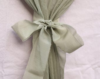 Sage Green Silk Cotton Ribbon, Handmade Vintage Bouquet Ribbon