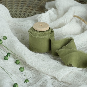 Ruban en coton OLIVE / Ruban vert teint à la main pour une décoration de mariage / Ruban de satin durable et léger pour la créativité / Fabriqué en Ukraine
