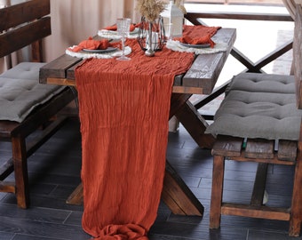 Terracotta Wedding Table Runner / Handmade Double Gauze Fabric Runner for Rustic Wedding Decor / Rustic Terracotta Wedding Table Runner