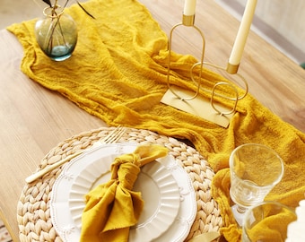 MUSTARD yellow gauze runner Mustard wedding table runner Eco table decor Photo shoot table runner Made in Ukraine