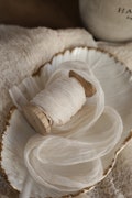 Hand dyed silk ribbon / Crinkle silk / Hand torn ribbon / Ivory silk ribbon / Off white decor product logo