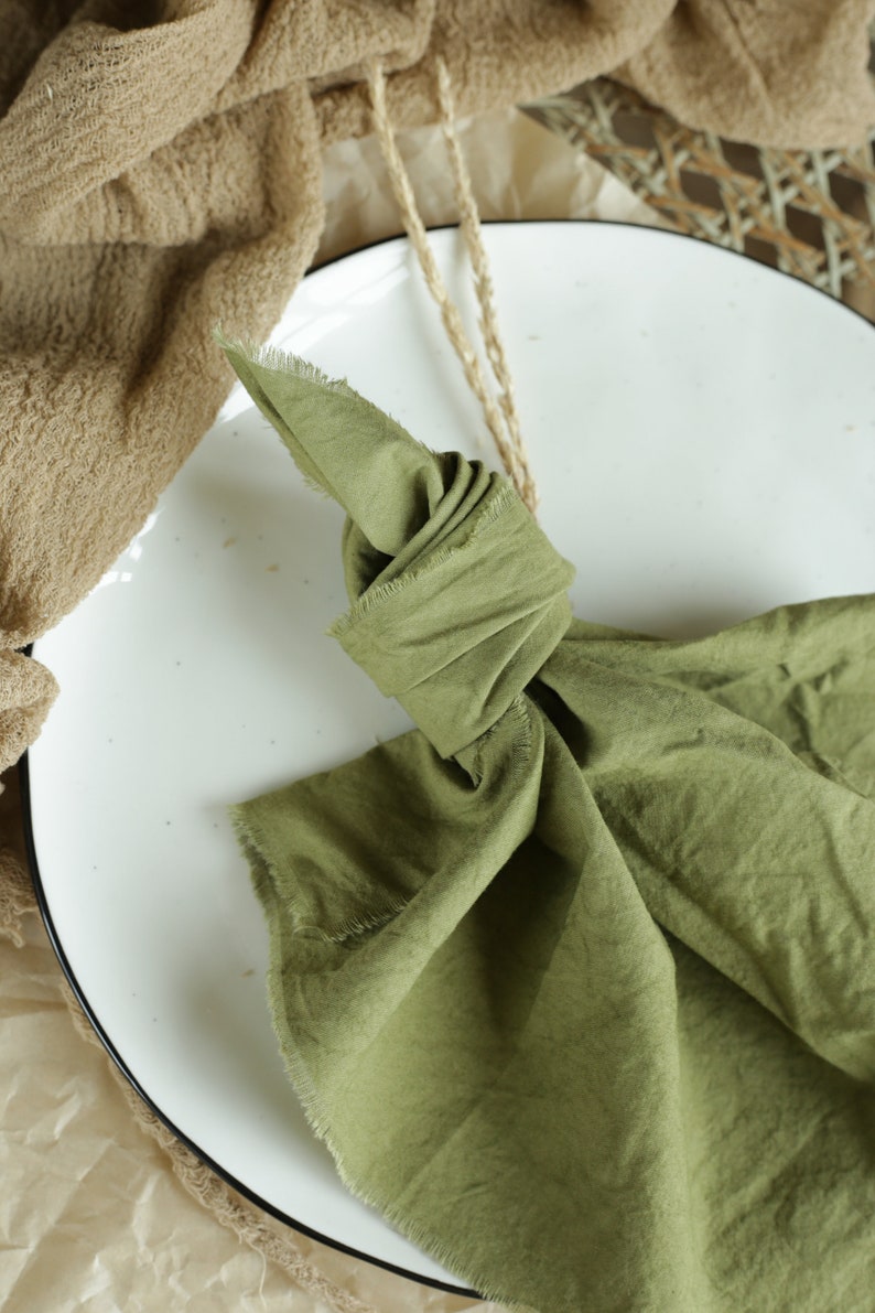 OLIVE cotton napkins / Raw edges / Plant hand dyed / Simple, useful and sustainable made napkins / Made in Ukraine / Green cotton napkins image 5