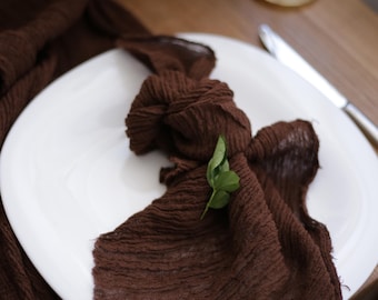 Chocolate Brown Gauze Napkins, Cotton Cheesecloth Napkins, Rustic Wedding Napkins, Boho Table Napkins, Neutral Cloth Napkins