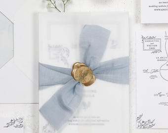 Handgefärbtes Seidenband, Handgerissenes Band Dusty Blue, Hochzeitsseide Matte Bouquet Band