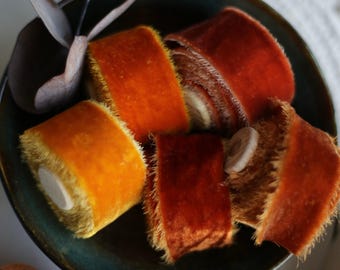 Hand-Dyed Silk Velvet Ribbon: Frayed Edge Fall Ribbon