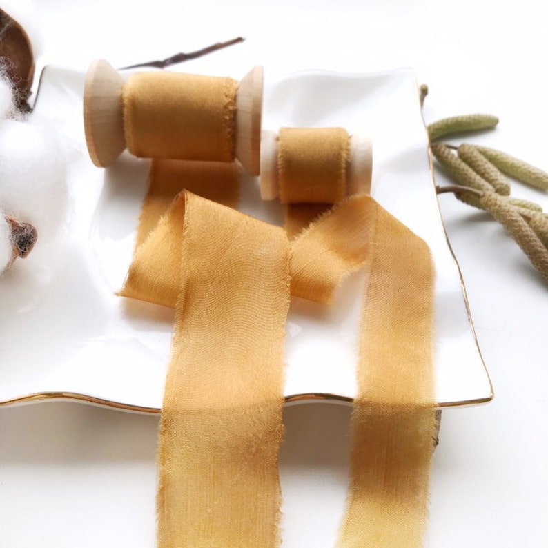 MUSTARD color hand dyed silk ribbon for bridal bouquet Etsy