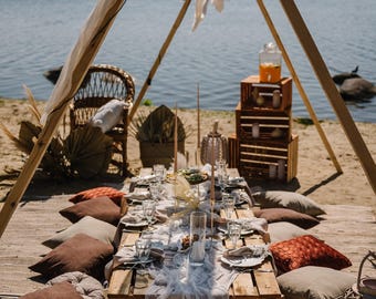 Gaze Picknick Tischläufer, Käsetuch Strand Hochzeitsdeko, Küstenzeremonie Läufer, Boho Tischstyling im Freien