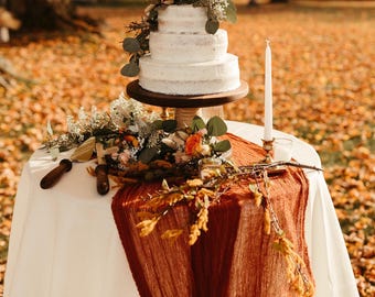 Autumn Gauze Table Runner, Terracotta Rust Mustard Cheesecloth Runner, Hand Dyed Cotton Wedding Table Decor