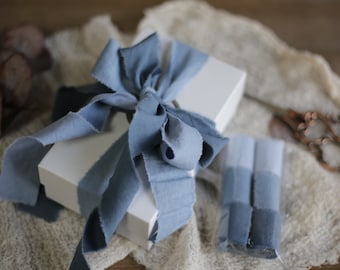 Cotton ribbon Blue hand torn ribbon Frayed cotton ribbon