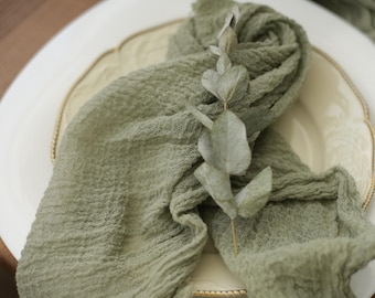 Sage Green Cloth Napkins, Cotton Gauze Napkins for Wedding, Custom Cloth Napkins Bulk, Frayed Edge Table Napkins