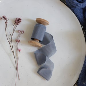 Dusty Blue Silk Cotton Ribbon: Wedding Bouquet Decor