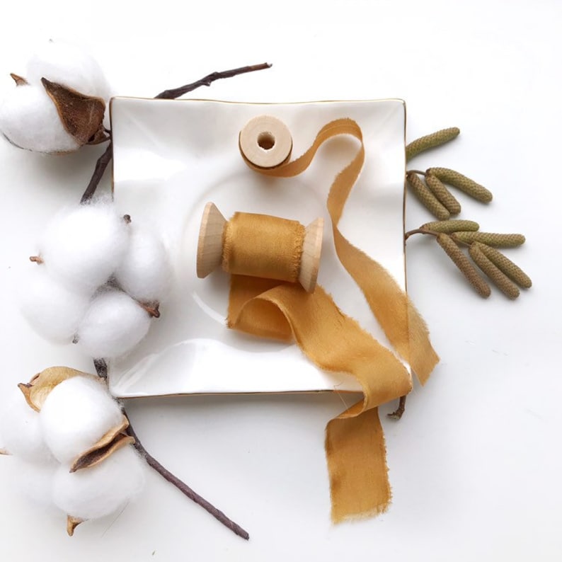MUSTARD color hand dyed silk ribbon for bridal bouquet Etsy