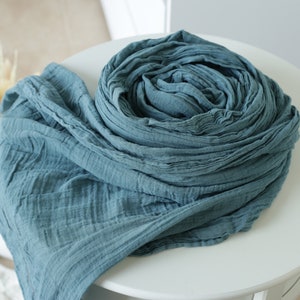 Hand Dyed Cotton Double Gauze Fabric, Organic Cheesecloth Crinkled Table Runner for Weddings, Navy Blue Rustic Table Decor for Dinner