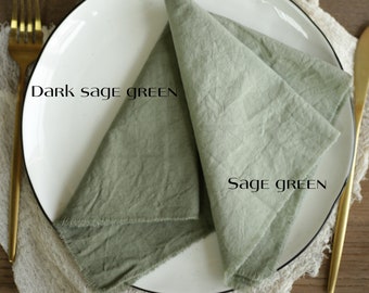 Cotton Green Napkins / Perfect for Wedding Decor & Baby Shower Napkins / Rustic Wedding Decor / Fringed Sage Green Napkins