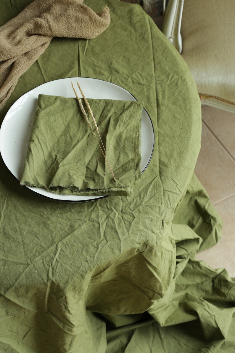 OLIVE cotton napkins / Raw edges / Plant hand dyed / Simple, useful and sustainable made napkins / Made in Ukraine / Green cotton napkins image 6