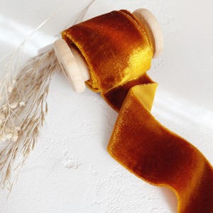 Bouquet Ribbon, Burnt Orange Silk Velvet Ribbon, Hand Dyed Wedding Bouquet Ribbon on Wooden Spool, Luxury Floral Styling & Rustic Fall Decor image 2