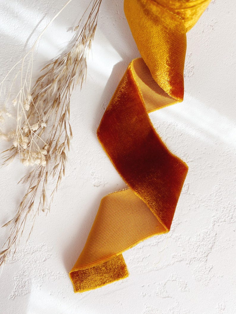 Bouquet Ribbon, Burnt Orange Silk Velvet Ribbon, Hand Dyed Wedding Bouquet Ribbon on Wooden Spool, Luxury Floral Styling & Rustic Fall Decor image 5