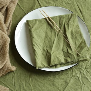 OLIVE cotton napkins / Raw edges / Plant hand dyed / Simple, useful and sustainable made napkins / Made in Ukraine / Green cotton napkins image 4