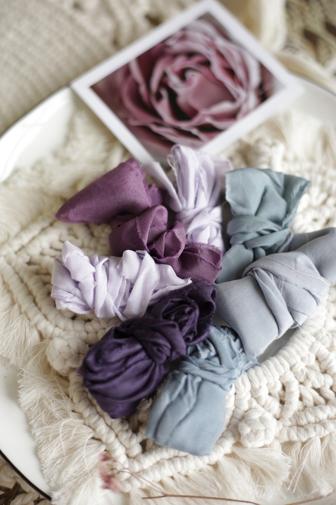 Rustic Colored Ribbon Hand Dyed Frayed Silk Ribbon Set, Rustic Elegant Ribbons for Wedding ...
