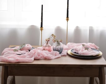 Blush Pink Cheesecloth Table Runner, Hand Dyed Cotton Gauze Wedding Decor