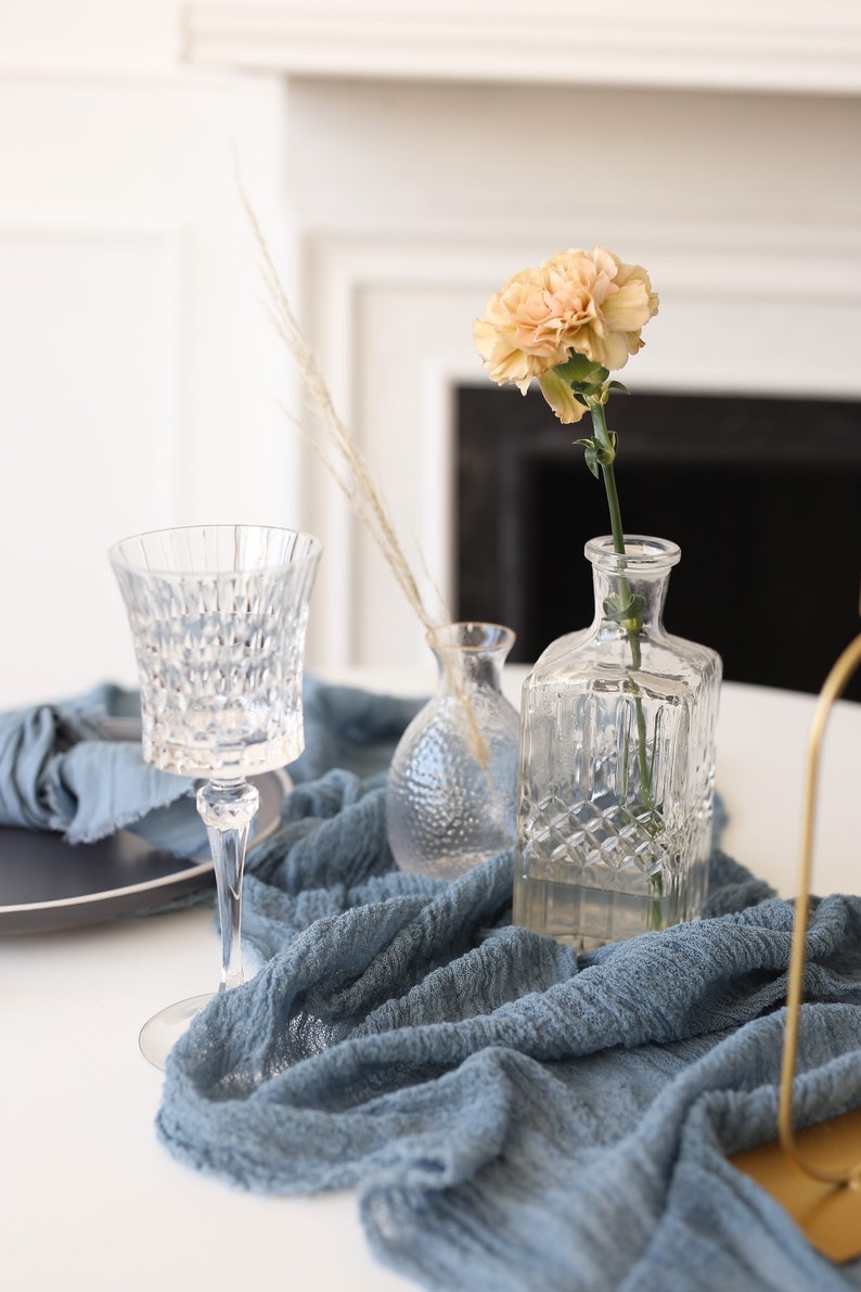 DUSTY BLUE Table Runner Blue Dinner Decor Home Ranking TOP7 New Family All items free shipping